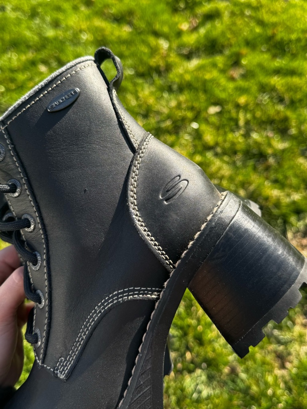 Vintage Leather Skechers Black Lace-Up Chunky Heel Ankle Boots US6/EU36 - Picture 7 of 7